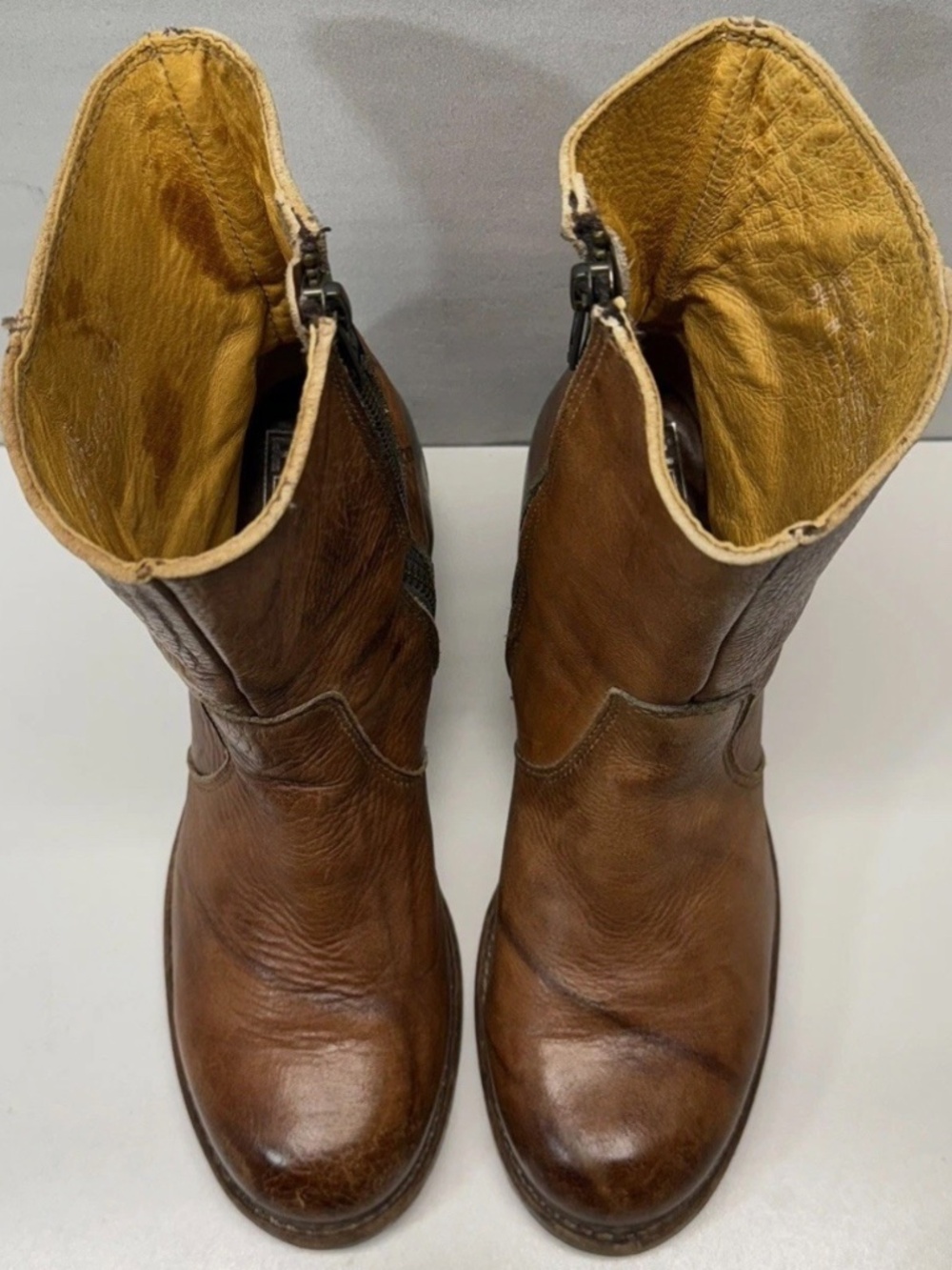 RARE! Vintage Frye Campus "Made In USA" Inside Zip Ankle Boots Saddle Leather - Picture 9 of 16